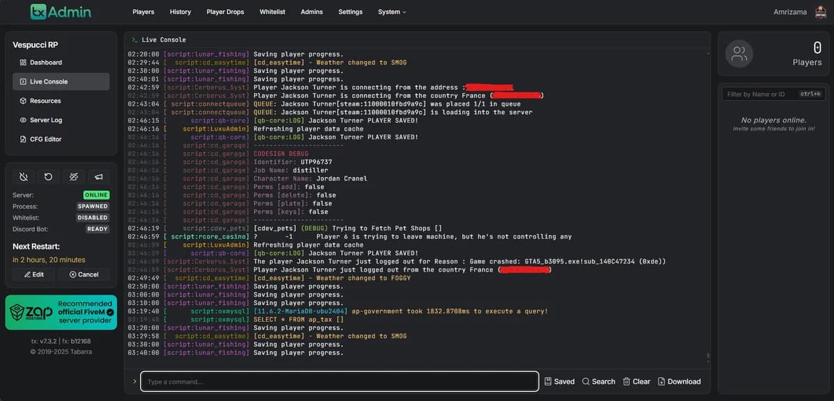 txAdmin Linux setup interface